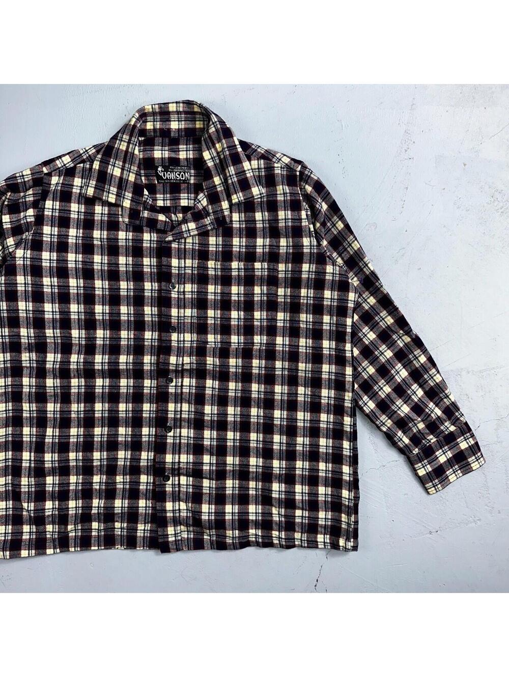 Vanson Flannel Shirt Plaid 1960s 1970s Rockabilly Black Red Grunge Wool Like Mat
